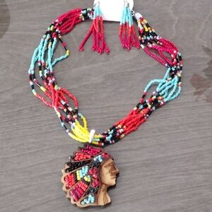 3/$30 Multicolor Beaded Western Set Necklace with Tribal Pendant